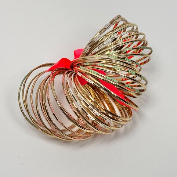 New Skinny Bracelet Stack Set Gold Tone Slim Bangles Enamel Ethnic Glam - Picture 5 of 5